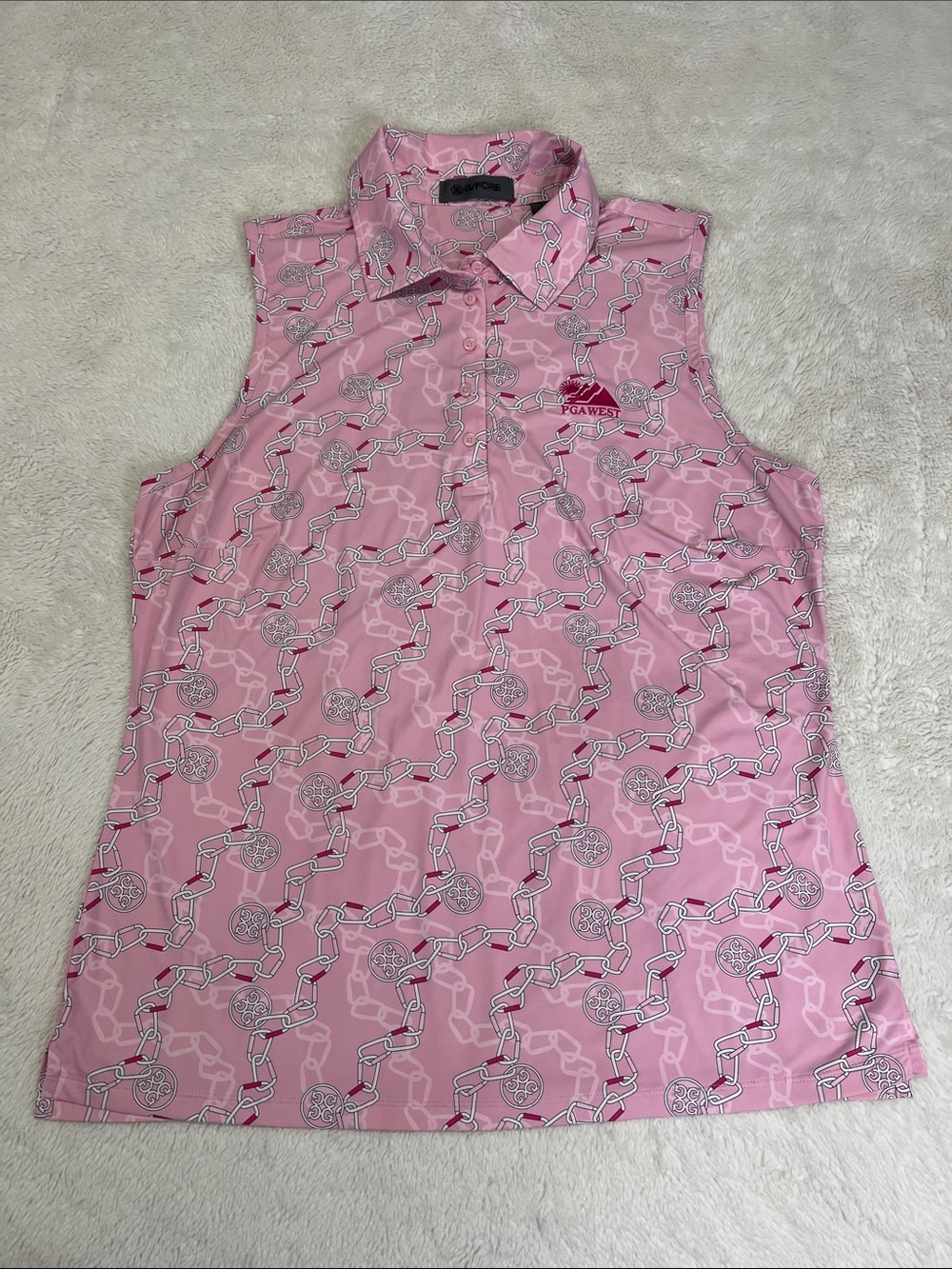 G/FORE Pink Chain-Print Sleeveless Polo